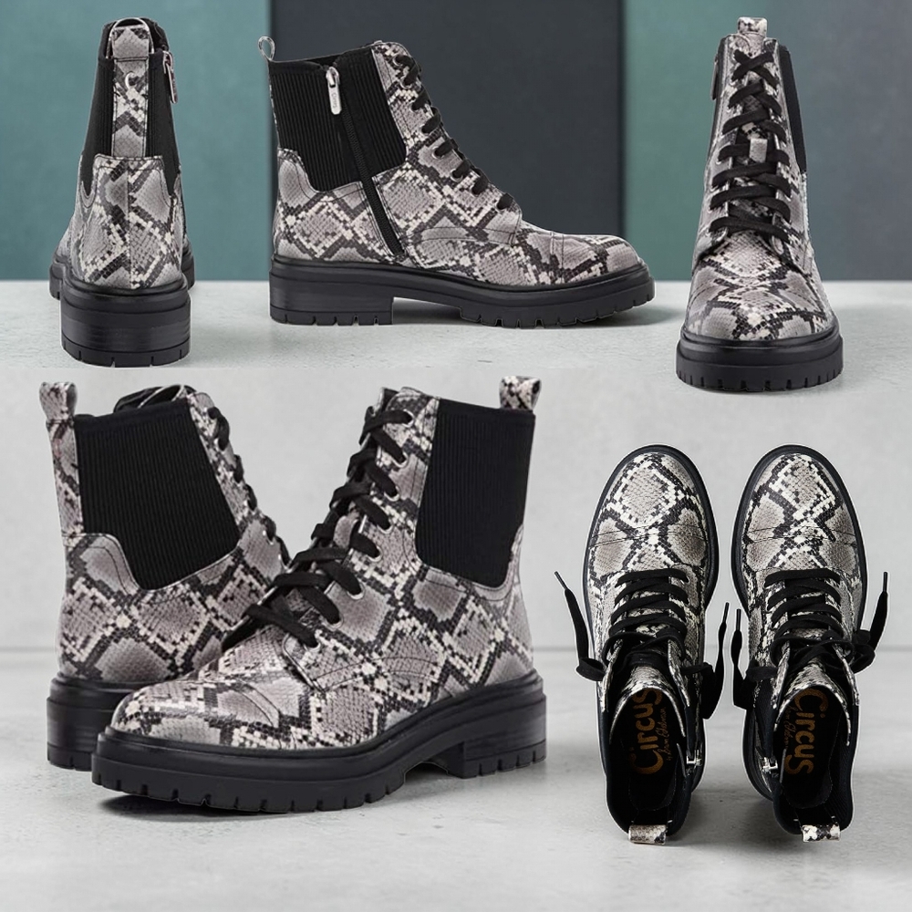 Circus By Sam Edelman Women's Giovanny Faux Snakeskin Combat Boots